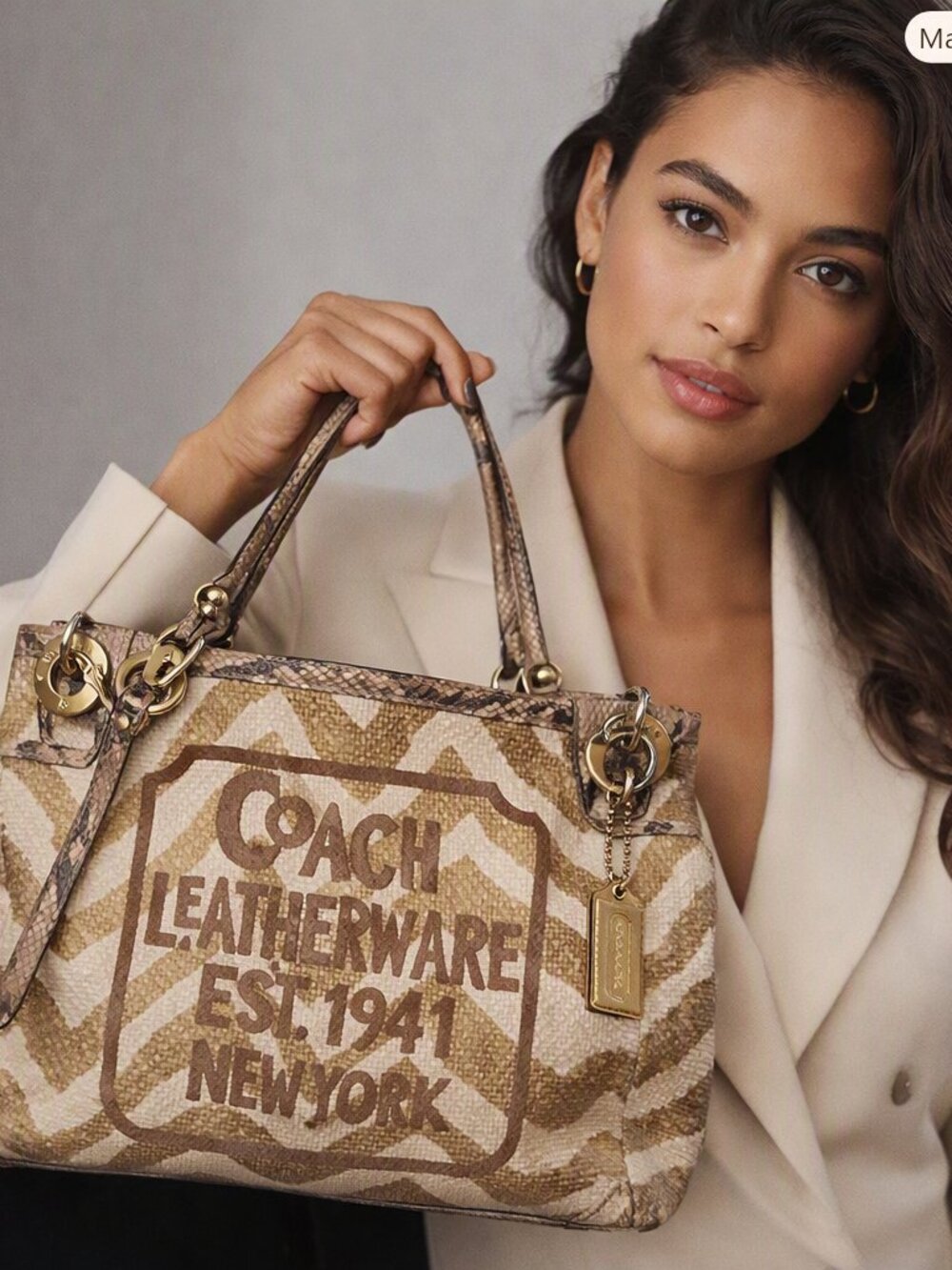 Vintage Coach Snake Skin & Zebra Summer Style Cream and Gold Women's Bag